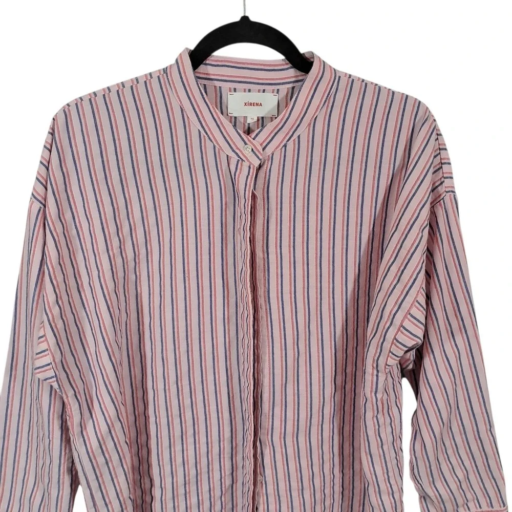 Xirena Shirt Womens‎ XS Pink Striped Long Sleeve Button Up Lightweight Oversized
